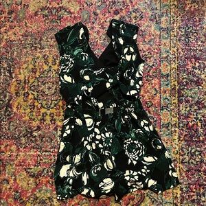 Club Monaco Floral Black and Green Romper